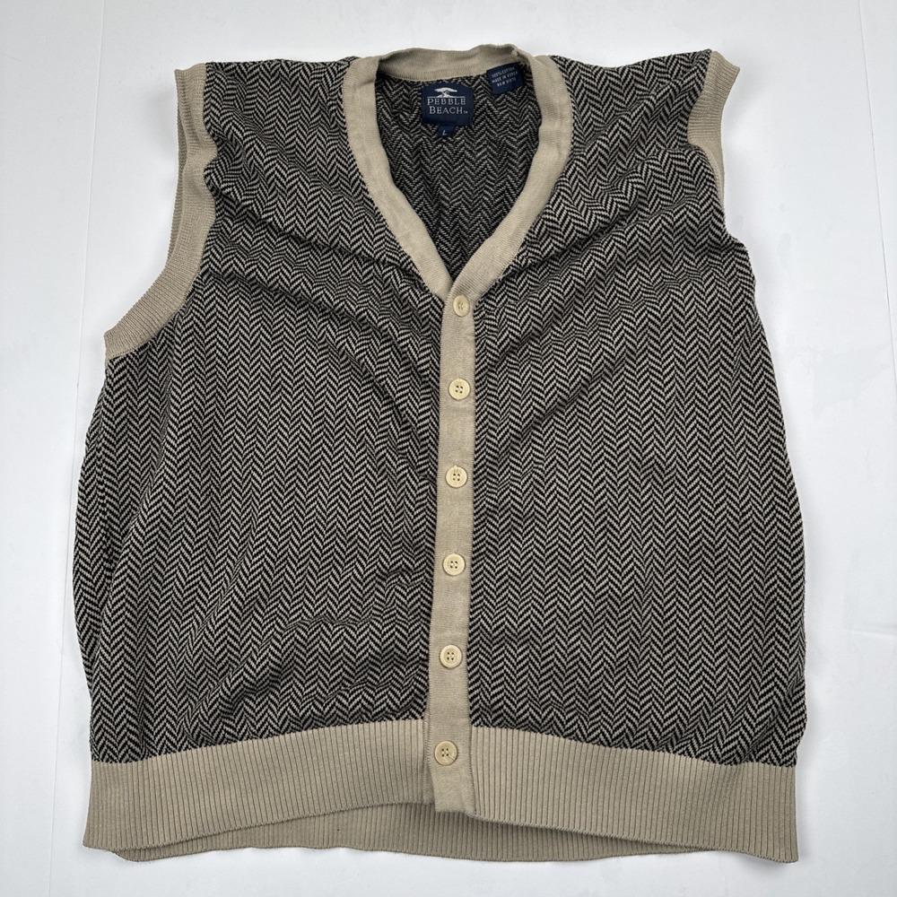 Pebble Beach Herringbone Print Button Up Vest Men's Size Large Golf